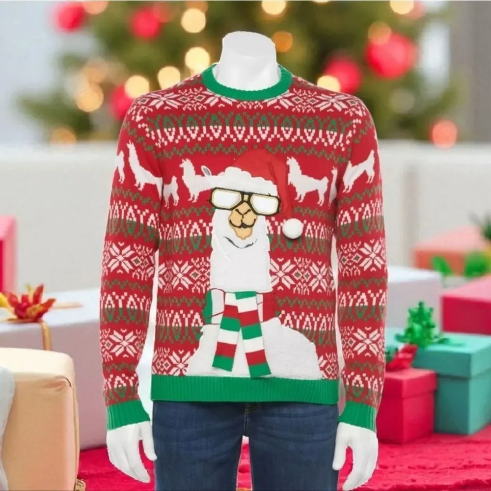 Ugly Christmas Sweater NWT Llama Cool Santa Unisex Small Funny Holiday Pullover